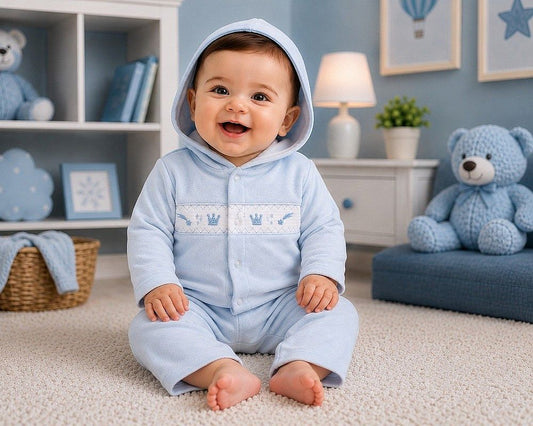 Baby Boys Velour 3 pcs Set with Smocking - Prince (NB-6m) (PK6) - BW-13-430