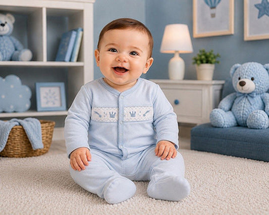 Baby Boys Velour 3 pcs Set with Smocking - Prince (NB-6m) (PK6) - BW-13-431