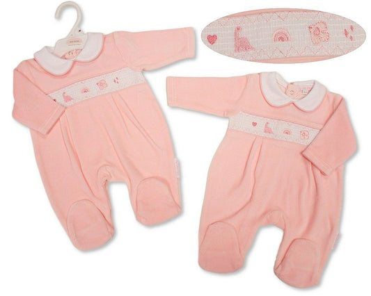 Baby Girls Velour All in One with Smocking - Rainbow (NB-6m) (PK6) - BW-13-434