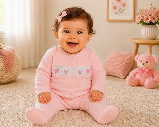 Baby Girls Velour 2 pcs Set with Smocking - Princess (NB-6m) (PK6) - BW-13-437