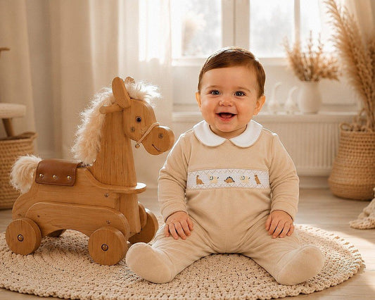 Baby Velour All in One with Smocking - Dino (NB-6m) (PK6) - BW-13-440