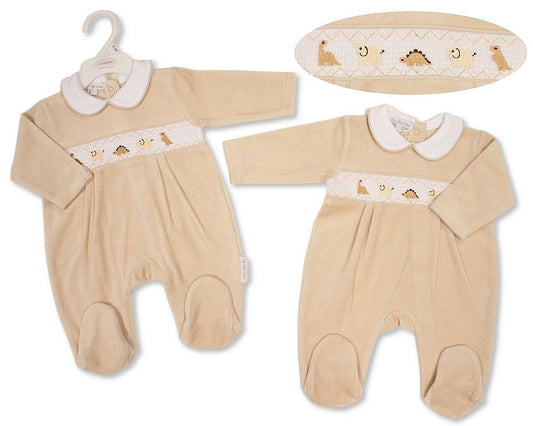 Baby Velour All in One with Smocking - Dino (NB-6m) (PK6) - BW-13-440