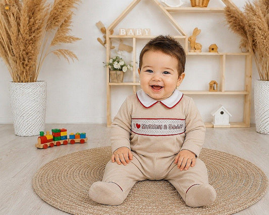 Baby Velour All in One with Smocking - I Love Mummy & Daddy (NB-6m) (PK6) - BW-13-442