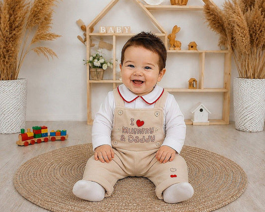 Baby Velour 2 pcs Dungaree Set - I Love Mummy & Daddy (NB-6m) (PK6) - BW-13-443