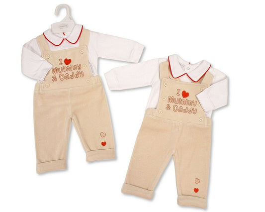 Baby Velour 2 pcs Dungaree Set - I Love Mummy & Daddy (NB-6m) (PK6) - BW-13-443