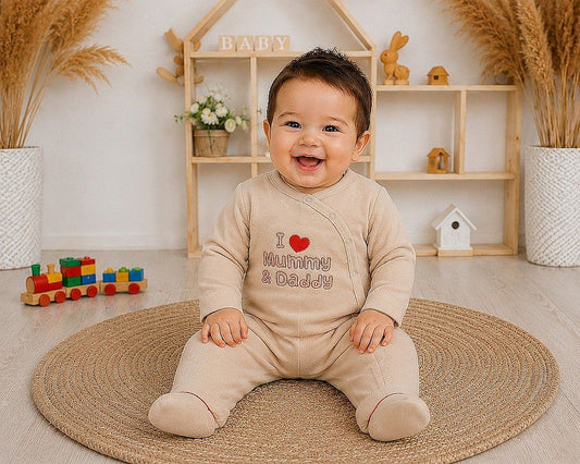 Baby Velour All in One- I Love Mummy & Daddy (NB-6m) (PK6) - BW-13-445