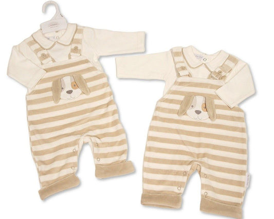 Baby Velour 2 pcs Dungaree Set with Open Legs - Dog (NB-6m) (PK6) - BW-13-446