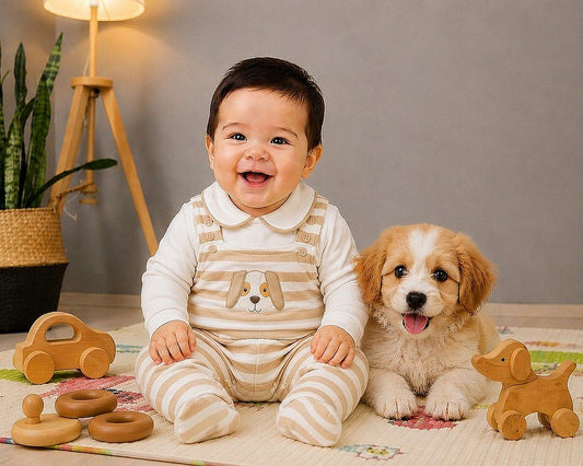 Baby Velour 2 pcs Dungaree Set - Dog (NB-6m) (PK6) - BW-13-447