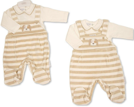 Baby Velour 2 pcs Dungaree Set - Dog (NB-6m) (PK6) - BW-13-447
