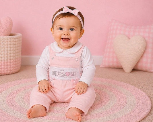 Baby Girls 2 pcs Dungaree Set - Hug Me  (NB-6m) (PK6) - BW-13-453