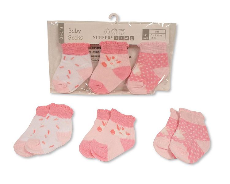 Baby Girls Socks 3-Pack - Unicorn (0-6 Months) (pk6) Bw 61-2225