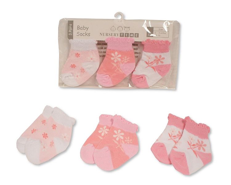 Baby Girls Socks 3-Pack - Flowers (0-6 Months) (pk6) Bw 61-2226