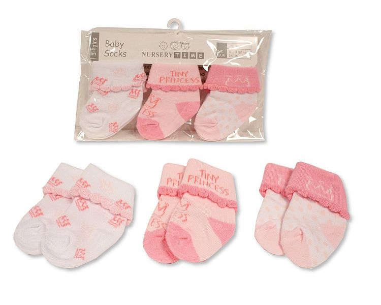 Baby Girls Socks 3-Pack - Tiny Princess (0-6 Months) (pk6) Bw 61-2227