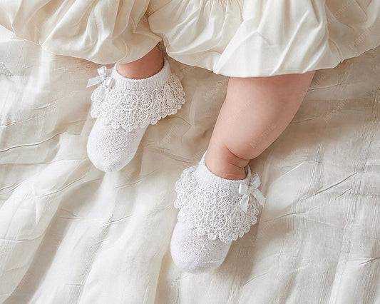 Baby Girls Socks with Cotton Lace and Bow (0-18m) (PK12) BW-61-2248