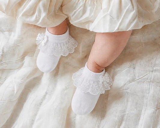 Baby Girls Socks with Lace and Rosebud Bow (0-18m) (PK12) BW-61-2249