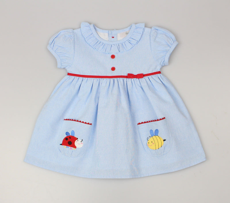 GIRLS ALL OVER EMBROIDERY DRESS LIGHT BLUE (PK 6) (1-2 YEARS) E33217