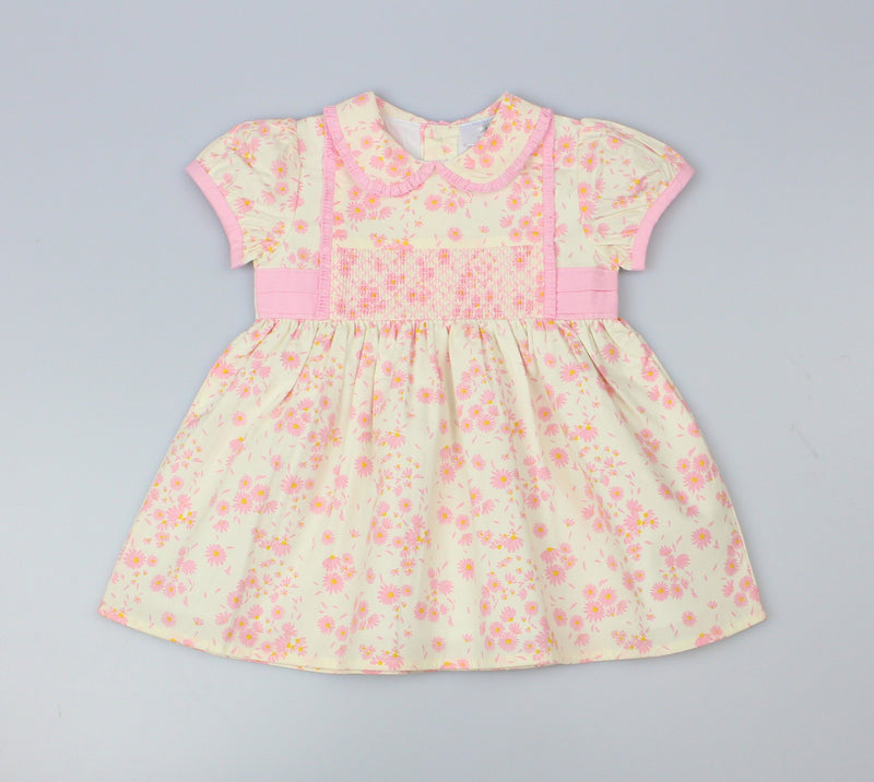 GIRLS ALL OVER EMBROIDERY DRESS OFF-WHITE / PINK (PK 6) (1-2 YEARS) E33224