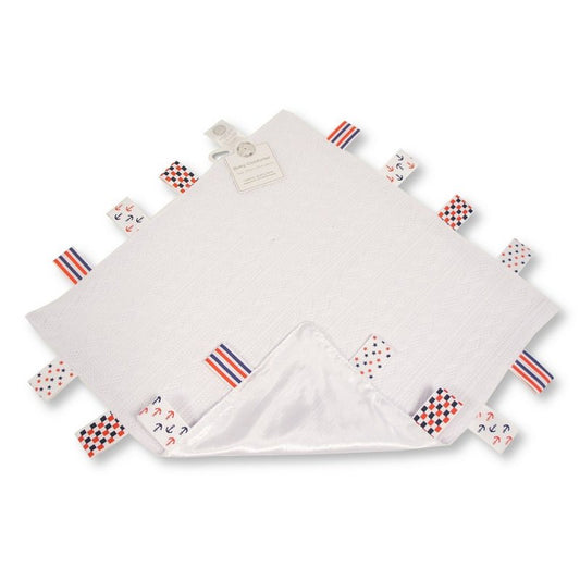 White/Boys Knitted Baby Comforter with Tags and Satin Reverse - (PK6) Gp-25-1173WB