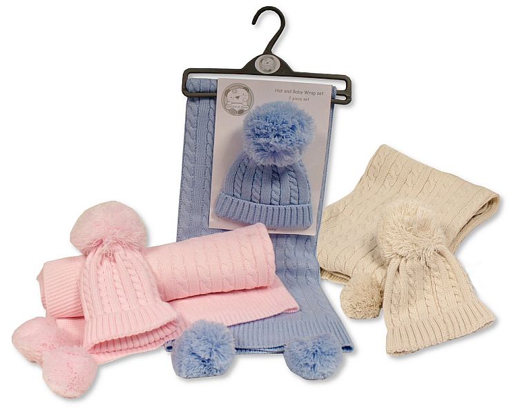 Baby Pompom Wrap and Hat Set - Gp-25-1219