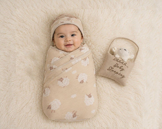 Baby Muslin Wrap and Door Sign Set -Sheep (100x75cm) (PK6) GP-25-1329T