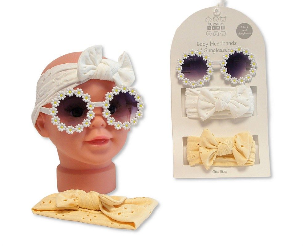 Baby Girls 2 Headbands with Bow and Sunglasses Set - Taupe (0-6m) (PK6) GP-25-1395