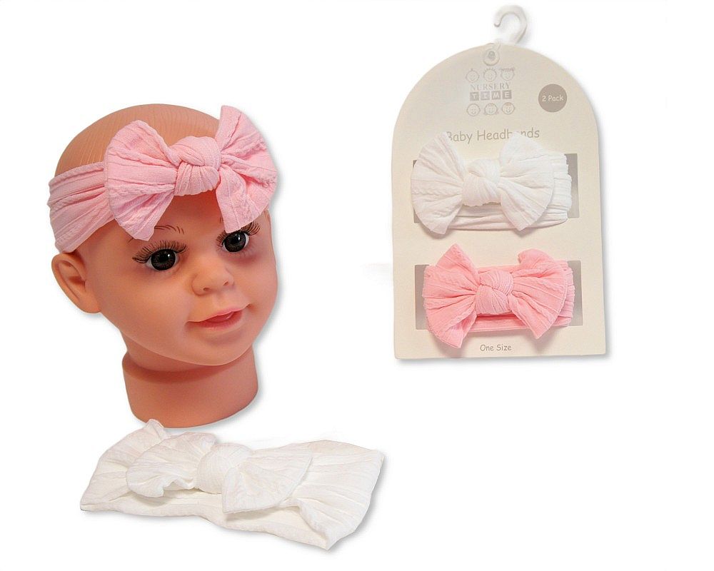 Baby Girls 2 Headbands with Bow Set - Pink (0-6m) (PK6) GP-25-1400