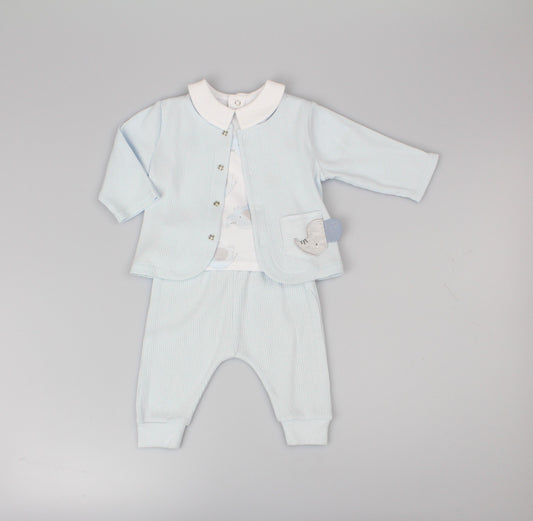 Boys 3pc jacket set elephant rib (0-6 Months) (PK6) E13303