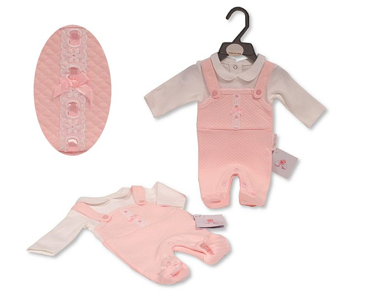 Premature Baby Girls Faux 2 pcs Set with Lace and Bow (PK6) (3-8lbs) PB-20-387P