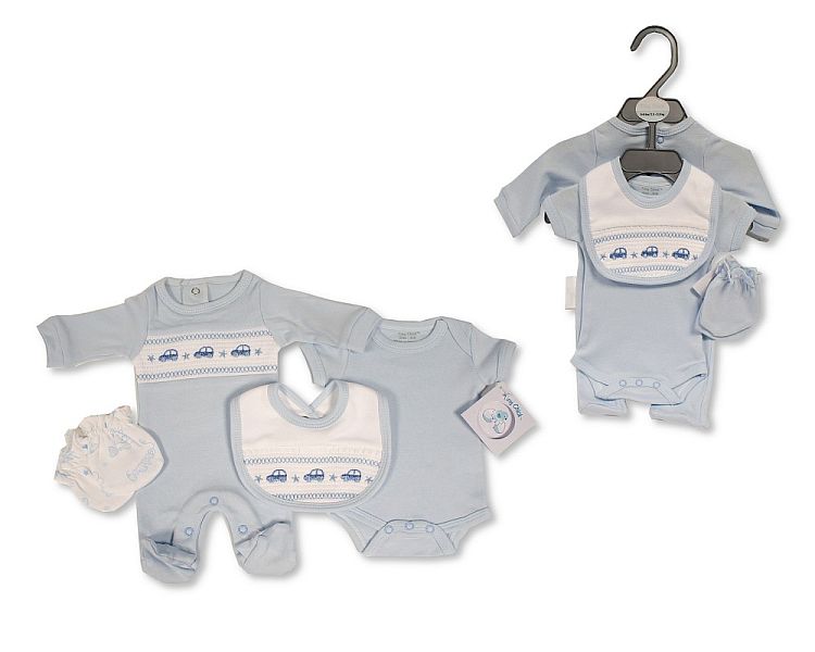 Premature Baby Boys 4 pcs Set with Smocking - Cars (PK6) (3-8lbs) PB-20-595S