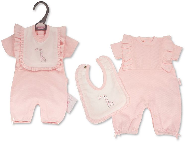 Premature Baby Girls Long Romper with Bows and Bib - Giraffe (3-5 to 5-8Lbs) (PK6) Pb-20-647