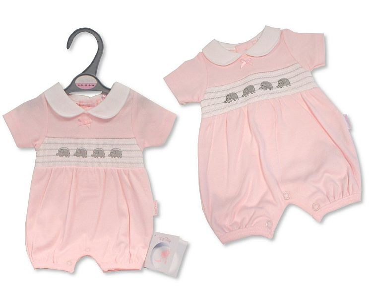 Premature Baby Girls Romper with Smocking and Bow - Elephant (3-5 to 5-8Lbs) (PK6) Pb20-653-