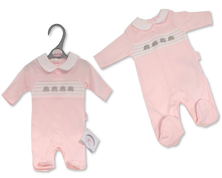 Premature Baby Girls Sleepsuit with Smocking and Bow- Elephant (3-5 to 5-8Lbs) (PK6) Pb-20-654