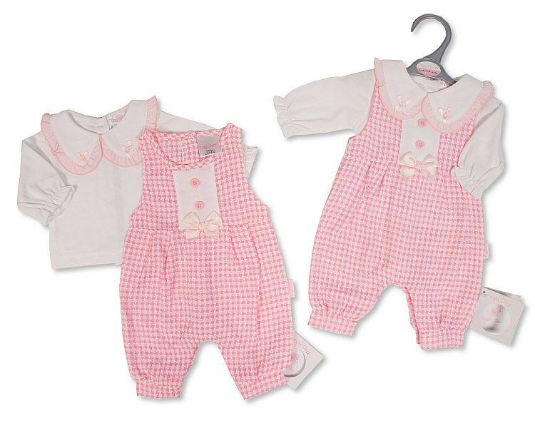 Premature Baby Girls 2 pcs Long Dungaree Set with Bows (PK6) (3-8lbs) PB-20-702