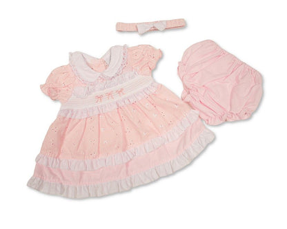 Tiered Premature Baby Dress Pink with Smocking and Bows (3-8 LBS) (PK6) PB-20-719