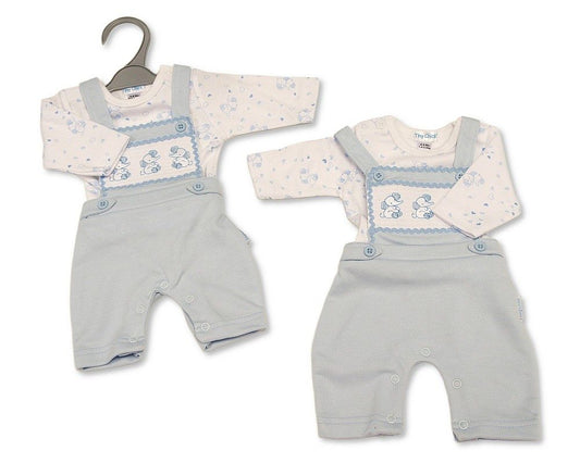 Premature Baby Boys 2 pcs Dungaree Set with Smocking - Elephant (PK6) (NB-6m) PB-20-746