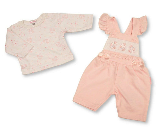 Premature Baby Girls 2 pcs Dungaree Set with Smocking - Elephant (PK6) (3-8lbs) PB-20-754