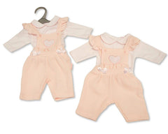 Premature Baby Girls 2 pcs Dungaree Set with Bows- Hearts (PK6) (NB-6m) PB-20-758