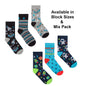 Boys 3 Pack Cotton Rich Design Socks - Space - Block & Mix - (42B595) - Kidswholesale.co.uk