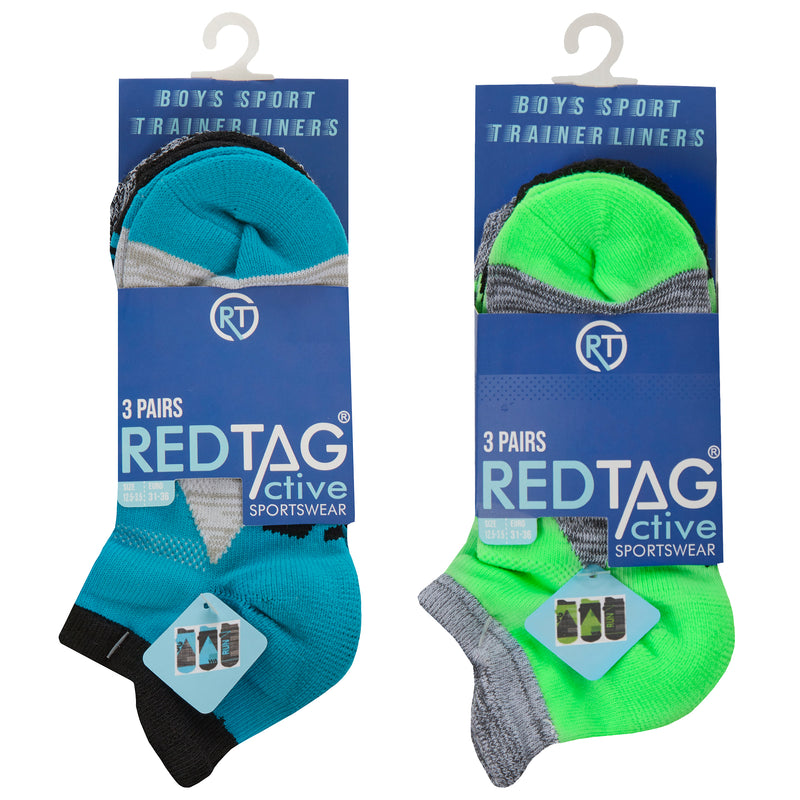 Boys 3 Pairs Trainer Liner Socks - Run-Jog-Walk (PK12) (12.5-3.5 - 4-6) 42B608