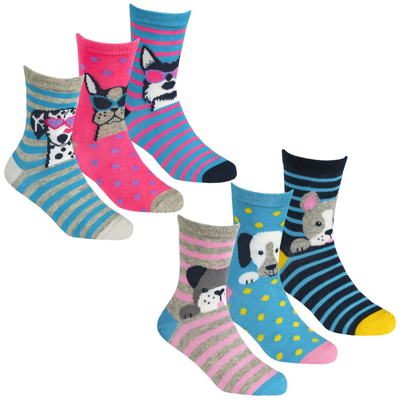 GIRLS 3PK COTTON RICH SOCKS - PUPPIES (6-3.5 assorted) 43B654 - Kidswholesale.co.uk