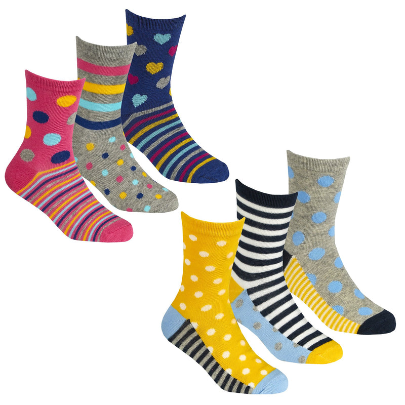 GIRLS 3PK COTTON RICH SOCKS - Polkadots/Hearts (6-3.5 assorted) 43B658 - Kidswholesale.co.uk