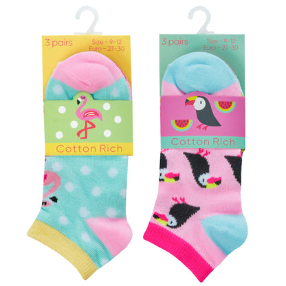 Girls 3 Pairs Design Trainer Liner Socks (Assorted Sizes) 43B688