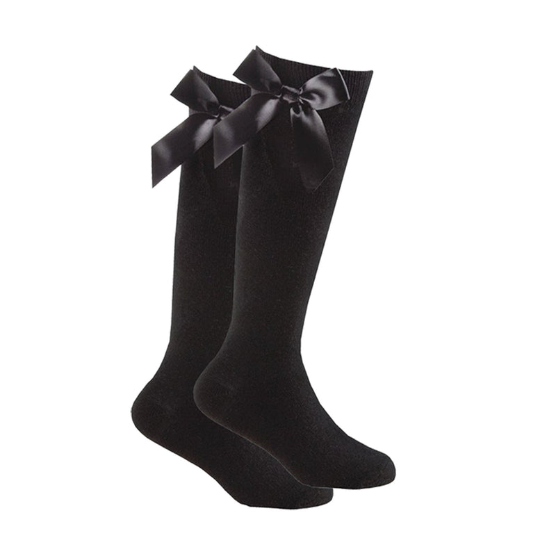 Girls Premium Quality Knee High Socks with Bow - Black (6-8.5 to 12-3.5) (Pk6) 43B785