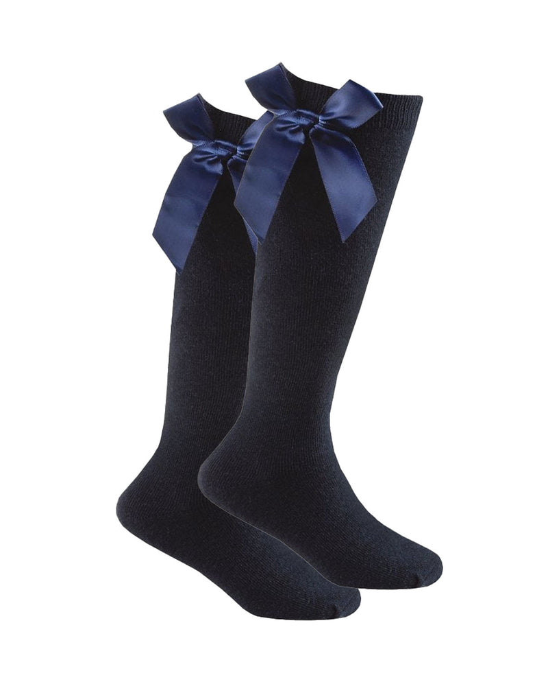 Girls Premium Quality Knee High Socks with Bow - Navy (6-8.5 to 12-3.5) (Pk6) 43B794