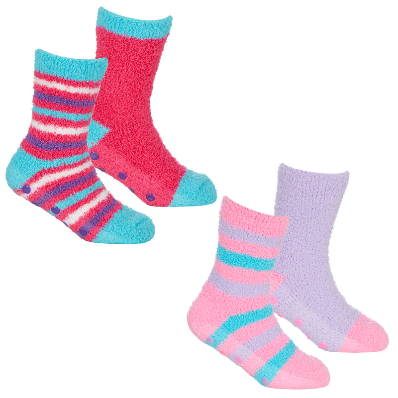 GIRLS 2 PACK COSY SOCKS WITH GRIPPERS - 6-8.5 To 4-5.5 (43B730)