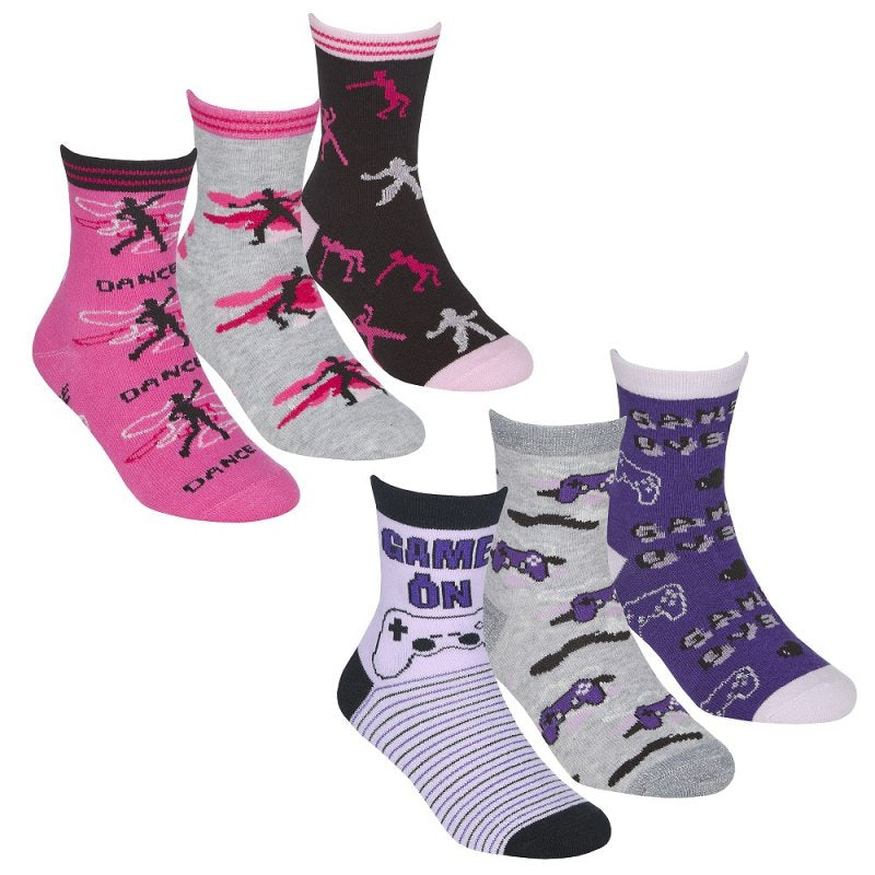 GIRLS 3 PACK COTTON RICH DESIGN ANKLE SOCKS (ASSORTED SIZES) 43B761