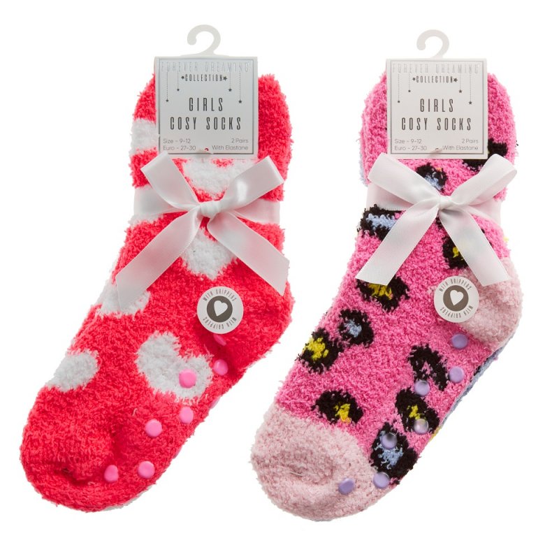 GIRLS 2 PACK COSY SOCKS WITH GRIPPERS - 43B813