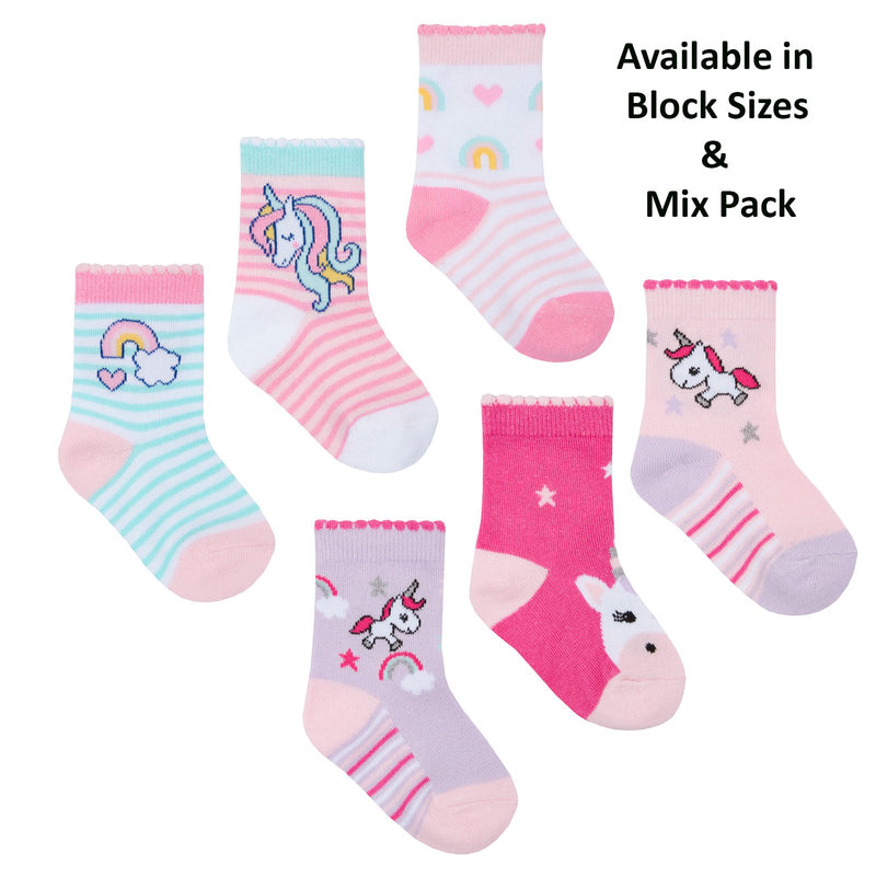 Baby Girls 3 Pack Cotton Rich Unicorn Design Ankle Socks (Shoe Size 0-2.5) 44B802 - Kidswholesale.co.uk