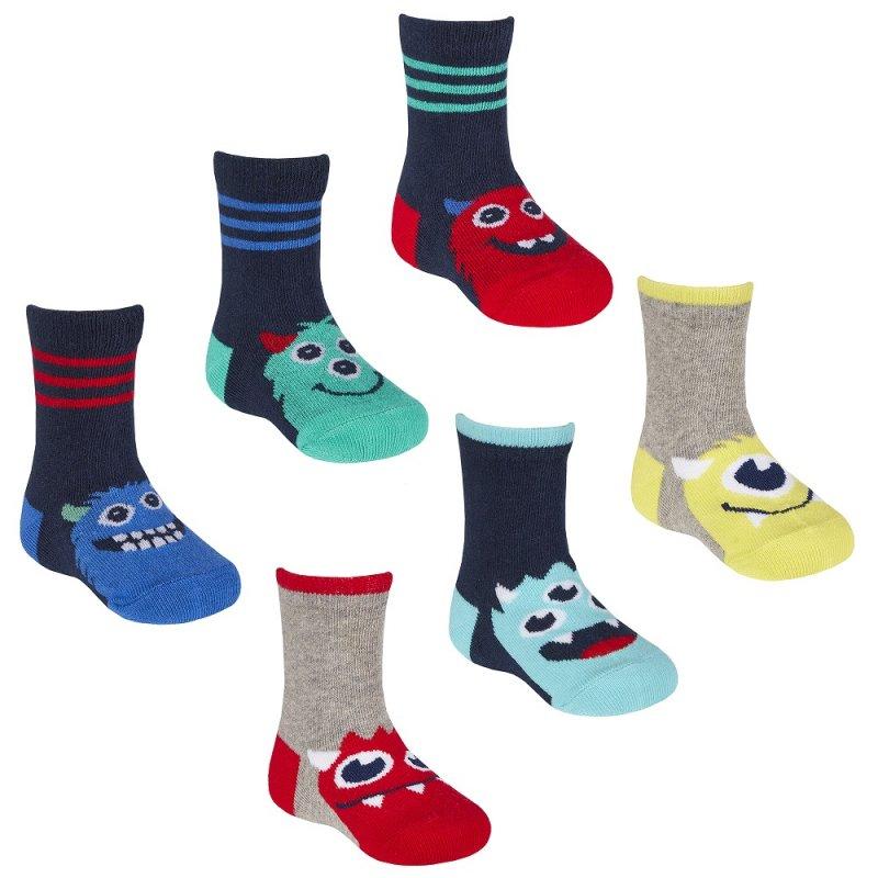 Boys 3pk Cotton Rich Ankle Socks - Monster (0-3.5) 44B863 - Kidswholesale.co.uk