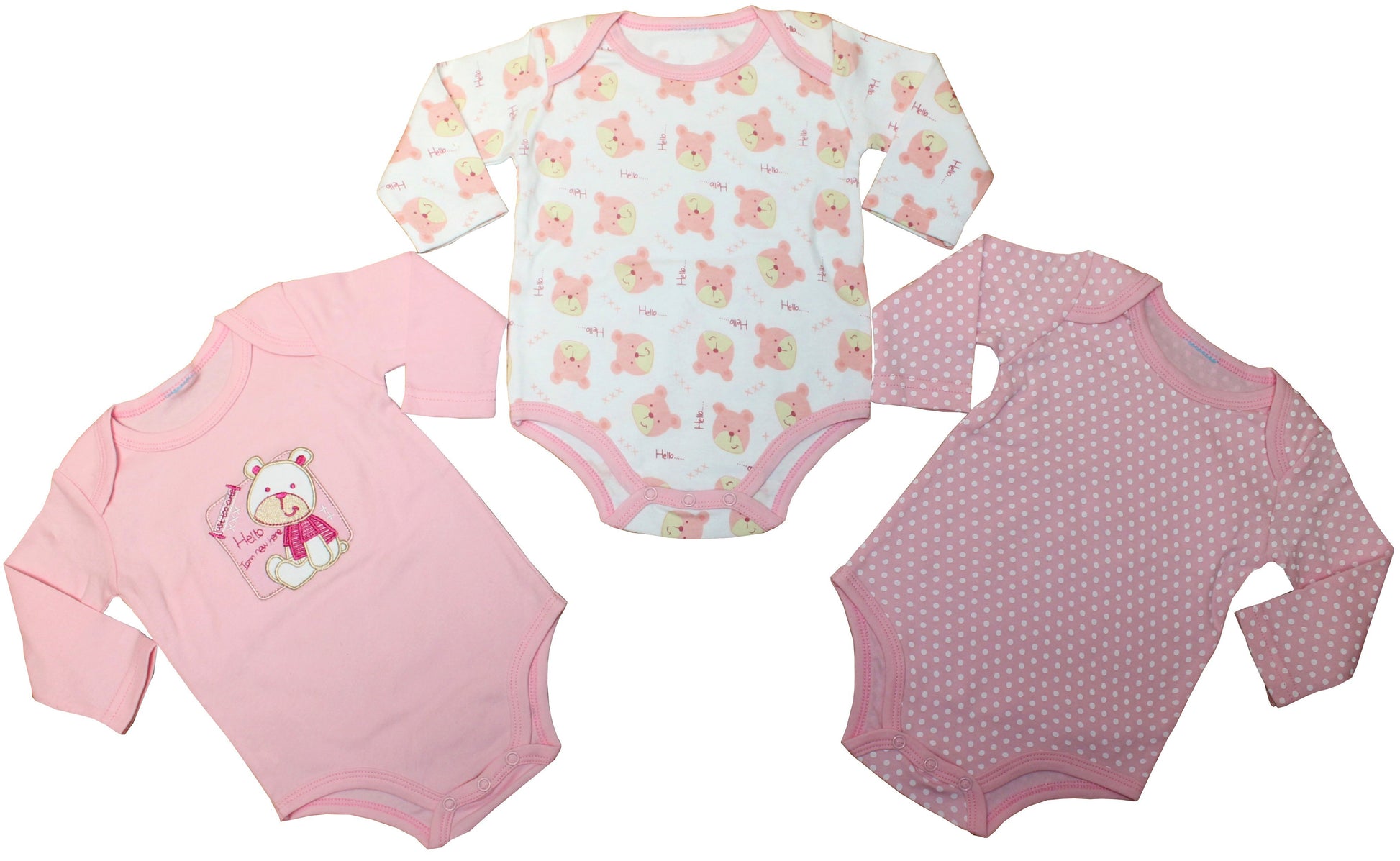 3 Pack Girls L/S Bodyvest - Teddy - 0-12 Months (45JTC1291LG) - Kidswholesale.co.uk